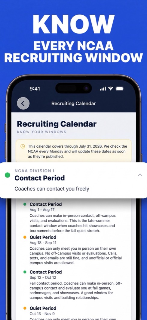 Baseball Bound screenshot: know the NCAA recruiting windows