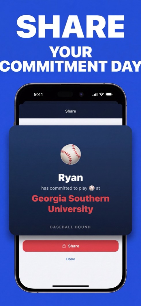 Baseball Bound screenshot: share your commitment announcement